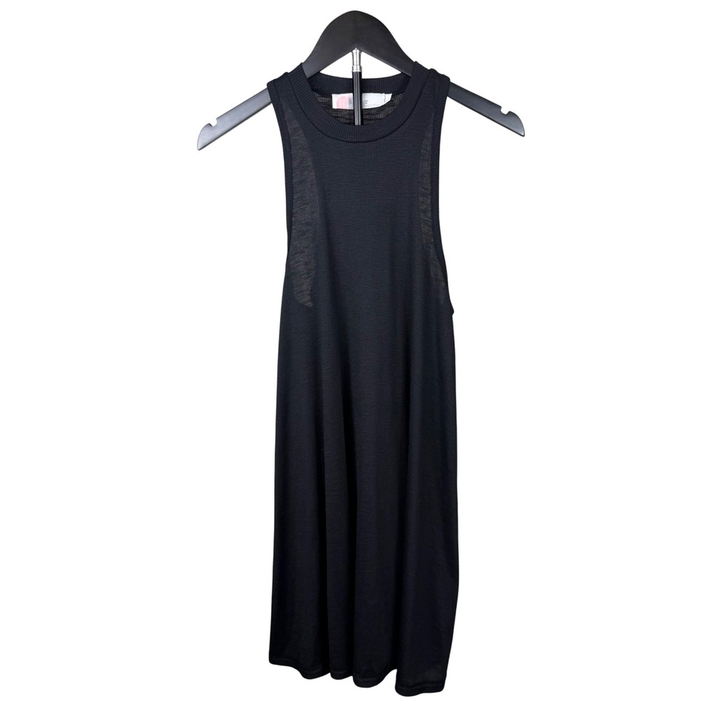 Free People Beach Womens XS Black Slub Ribbed Knit Racerback Mini Dress